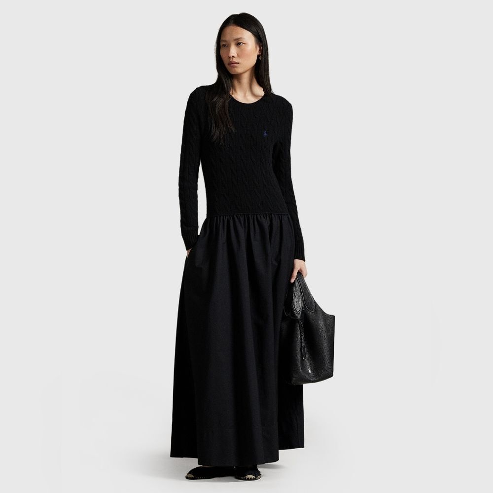 Ralph Lauren Black Long-Sleeve Cable Knit Maxi Dress size medium